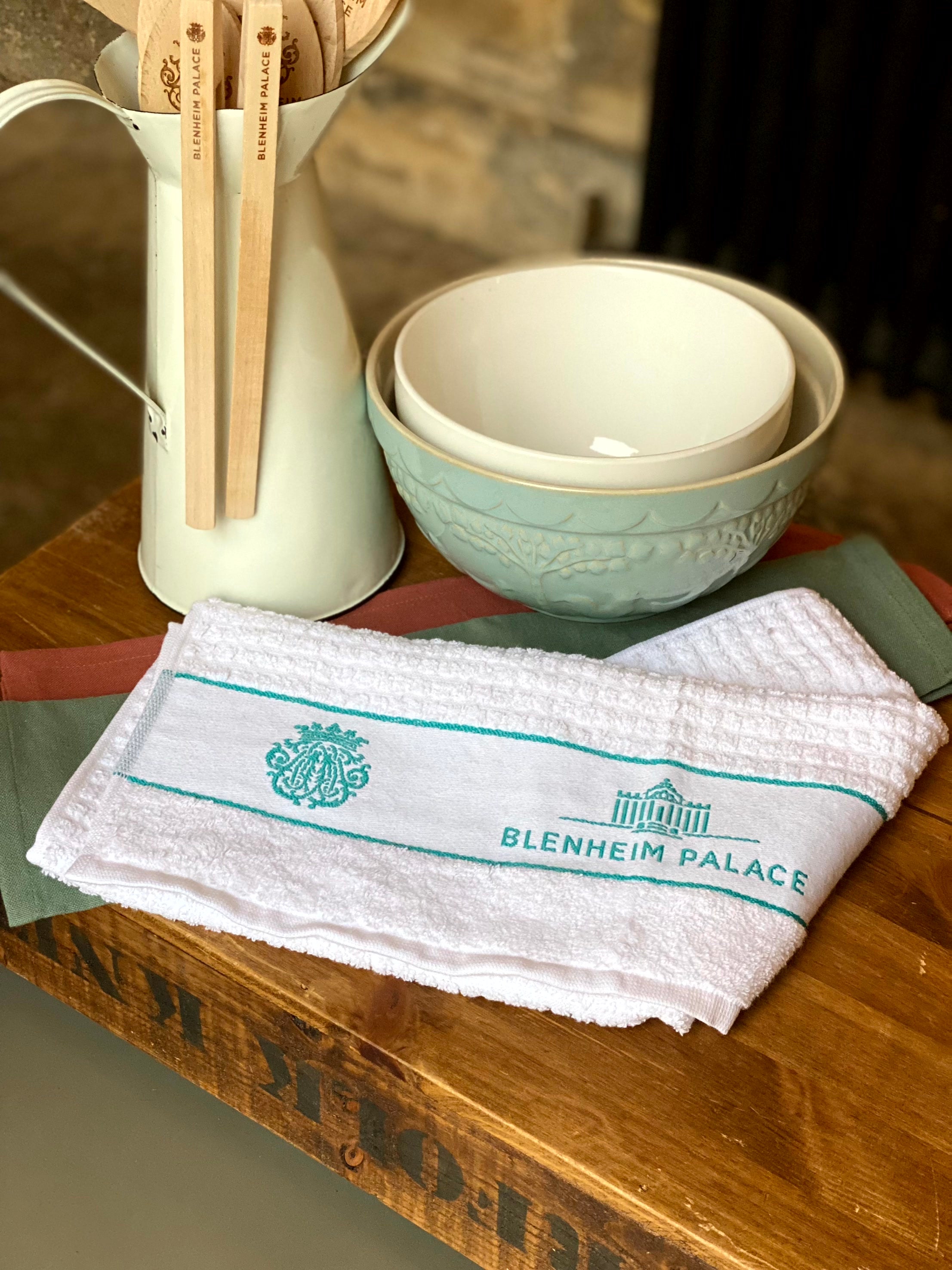 Blenheim Palace Branded White & Blue Waffle Tea Towel